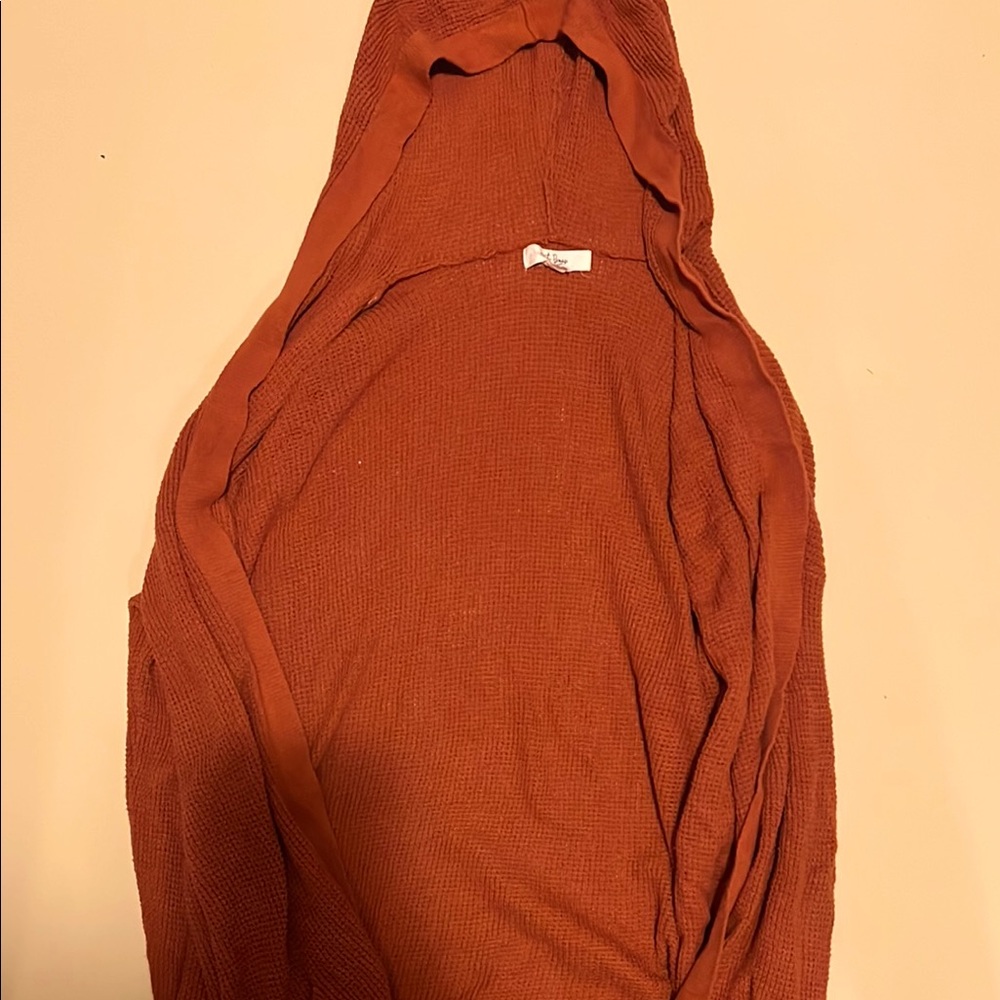 Orange Knit Cardigan with Ruched Texture